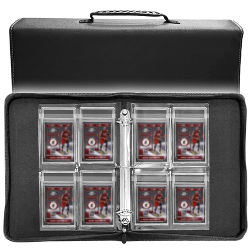 Graded Card Binder, 4 Pocket Slab Binder Holds 32 Graded Cards equipped with handle, 3 Ring Detachable Graded Card Holder Sleeves, Zippered and Display Album for PSA, CSG, CGS, GMA & Standard Slab