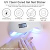 DUKASOU 28pcs Semi Cured Gel Nail Strips, Gel Nail Stickers Kit Work with Any UV Nail Lamps, Long Lasting Gel Nail Wraps for Girl Women, includes Prep Pads, Nail File & Wood Stick(Camellia Sea)