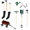 SG Store 11Pcs 1:12 Dollhouse Working Accessories Dolls House Miniature Garden Set Shovel Rake and Spade Watering Can Pulling Cart Mini Cart Garden Tools