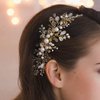 JONKY Crystal Wedding Hair Comb Gold Rhinestone Bride Hair Piece Bridal Pearl Hair Accessories for Women