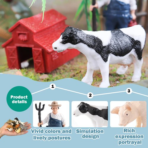 EOIVSH Farm Animal Figures Toys for Kids Toddlers, 22pcs Farm Figurines Playset Includes Farmer Tractor Figures, Realistic Barn Toy Pretend Play Set for Boys Girls 3-12 Years Old