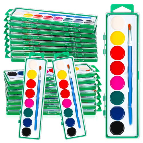 Watersay 12 Pack 8 Colors Watercolor Paint Set for Kids Washable Watercolor Paint with Paintbrush for Classroom School Birthday Art Activities Halloween Christmas Party Supplies(Green)