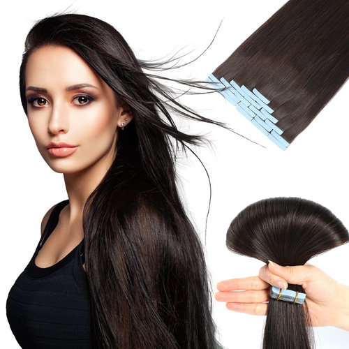 Jerriess Tape in Hair Extensions Human Hair, Professional Grade Remy Human Hair Tape in Extensions, Silky Texture &Full Thick Ends Hair Extensions, 20pcs 50g/pack Straight Dark Brown, 18 inch(#2)
