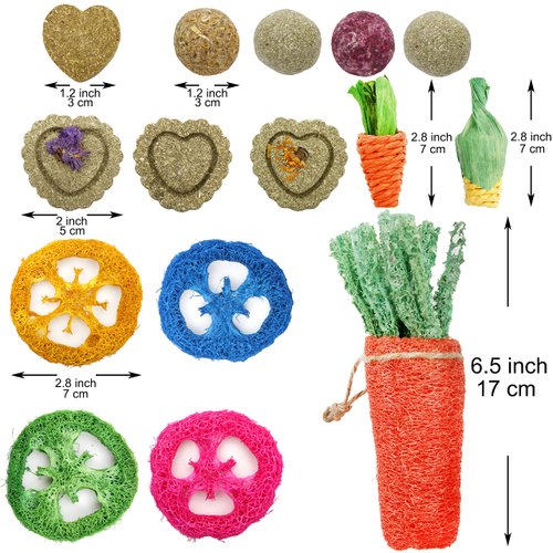 Youngever 15 Pack Rabbit Chew Toys, Small Animal Chew Toys, Chew Treats Toys and Balls for Bunny, Rabbit, Hamster, Guinea Pig