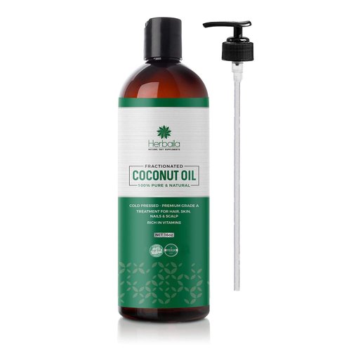 Fractionated Coconut Oil 16oz with Pump – Pure Cold Pressed Treatment for Hair, Scalp Skin and Nails, Grade A 100% Natural Coconut Oil, Food Grade