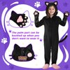 GIFTINBOX Cat Costume For Girls, Cat Noir Costume, Zip-Up Hooded Onesie Black Cat Costume for Kids Dress Up, Role Play Halloween Costumes for Kids Girls 5 6 7 8 9 10 11