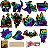 Max Fun Halloween Crafts Scratch Off Art Paper Cards 48Pack, Magic Rainbow Ornaments Hanging Supplies Educational Toys Kit Halloween Party Games Favor