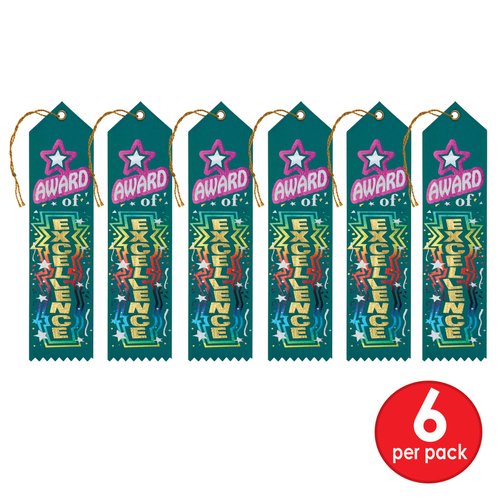 Beistle Award of Excellence Award Ribbons, 2 by 8-Inch, 6-Pack,Multicolored