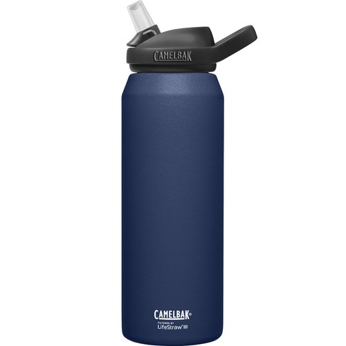 CamelBak eddy+ Water Filter Water Bottle by LifeStraw Integrated 2-Stage Filter Straw - For Hiking, Backpacking, Travel, and Emergency Preparedness - 32oz Vacuum Insulated Stainless Steel, Navy