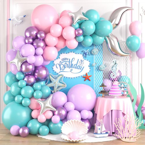 Mermaid Balloon Arch Kit, Pink Purple Mermaid Tail Arch Party Supplies with Star Tail Foil Balloons for Mermaid Theme Baby Shower Birthday Party Decorations