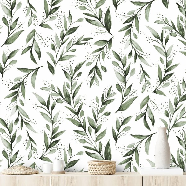 Erfoni Green Leaf Wallpaper Peel and Stick Wallpaper Floral Contact Paper 17.7inch x 393.7inch Greenery Leaves Self Adhesive Wallpaper Peel and Stick Olive Botanical Flowers Wall Paper Vinyl Film