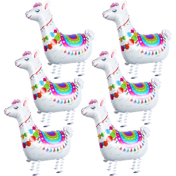 6 Pcs Walking Llama Animal Balloons Self Standing Lovely White Alpaca Llama Foil Balloons for Mexican Fiesta Themed Party Birthday Party Baby Shower Wedding Party Decorations