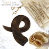 Moresoo Hand Tied Weft Hair Extensions Human Hair Brown Highlight Sew in Hair Extensions Real Human Hair Darkest Brown Highlighted with Light Brown Double Weft Hair Wefts Sew in Extensions 100g