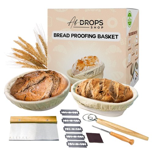 Premium Bread Banneton Proofing Basket Set 2 Sizes, 4 set cloth Sourdough Baskets Tools & Liners for Artisan Bread Making, Baking Supplies Kit