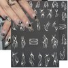 6 Sheets Metallic Silver Lines Nail Stickers,3D Wave Lines Nail Art Stickers Irregular French Line Marble Nail Decals Metal Strip Silver Nail Sticker Adhesive Stickers for Nails DIY Nail Supplies