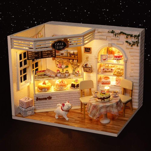piberagi DIY Miniature Dollhouse Kit with Furniture, 1:24 Scale Creative Room Mini Wooden Doll House Accessories Plus Dust Proof for Kids Teens Adults(Cake Diary)