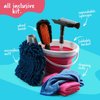 Kids Car Wash Activity Kit – 7 Kid-Sized Carwash Accessories Gifts for Boys & Girls Ages 5 6 7 8-10 - Outdoor Fun Toys – Set Includes Bucket, Squeegee, Microfiber Mitt, Wheel Brush, 3 Cleaning Cloths