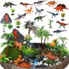 Sratte 26 Pcs Mini Dinosaur Figures Set Miniature Plastic Dinosaur Figurines Small Realistic Dinosaurs Volcano Toys Model Trees for Birthday Cake Topper Diorama Project Decorations(Tray Not Included)