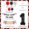 Holy Cow I’m One First Birthday Decorations Red and Black, Cow 1st Birthday Balloon Garland Arch Kit, Farm Animals Cow Balloons With One Highchair Banner One Year Old Party Supplies