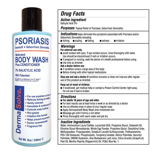 Dermasolve Medicated Psoriasis Body Wash - 2-Pack (8.0 oz each) - Proven to Provide Relief from Psoriasis, Eczema & Seborrheic Dermatitis, Doctor Recommended for Dry, Itchy, Red, Flaky, Scaly Skin