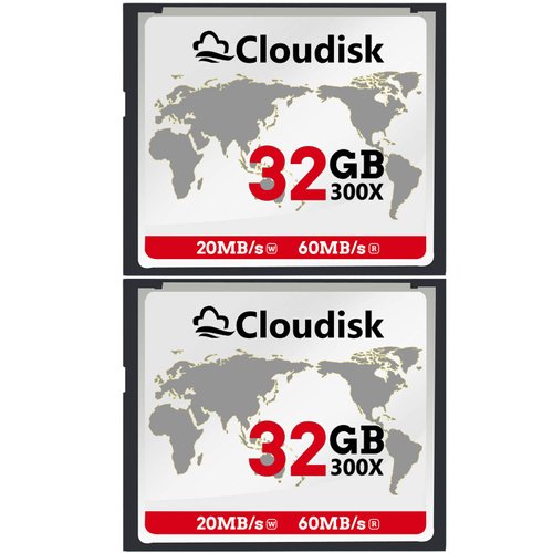 Cloudisk 2-Pack Compact Flash Card 32GB 300X CF 2.0 Card Performance for DSLR Camera, Vintage Digital Camera and Industry Equipment (32GB CompactFlash)