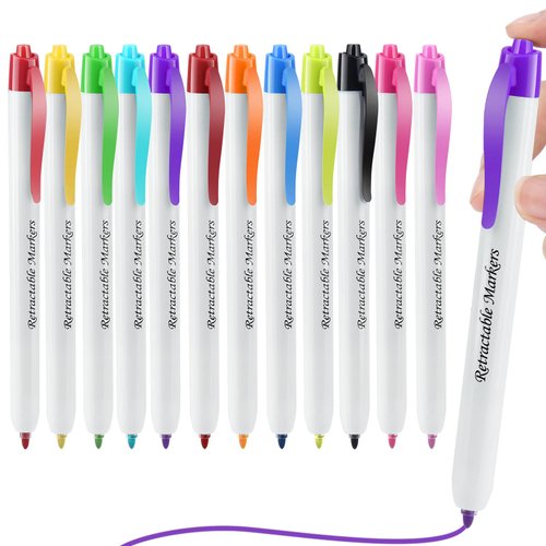 OLINGYOU Click Retractable Markers, 12 color Retractable Water-Based Marker, Art Marker Pen, Coloring markers for Kids, Drawing pens School Supplies for Kids, Gifts, Ages 5+