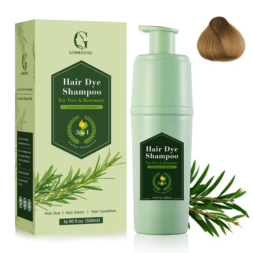 3 in 1 Hair Dye Shampoo Blonde Brown, Instant Hair Color Shampoo Colors in Minutes, Lasting Brown Hair Shampoo, Tea Tree & Rosemary Shampoo Hair Dye for Hair Nourishing