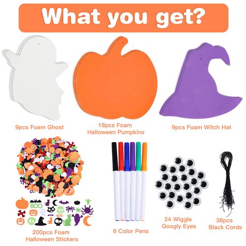 Max Fun 302PCS Halloween Crafts for Kids Foam Pumpkins Stickers Bulk, Ghost Witch Hat Halloween Decorations for Kids Party Favors Supplies Halloween Activities