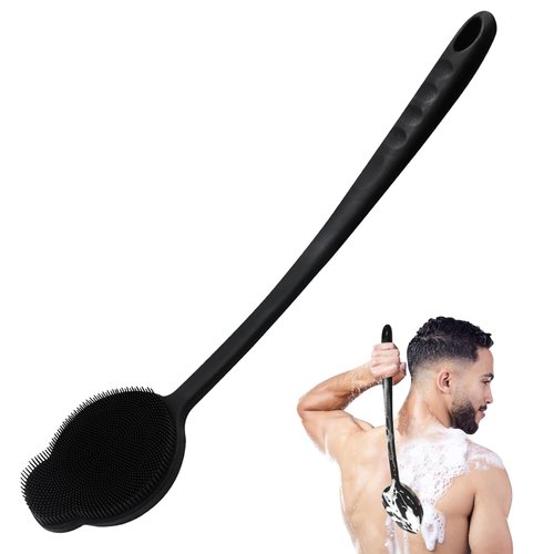 VWMYQ Silicone Back Scrubber for Shower, Upgrade Long Handle Silicone Body Scrubber, Back Scrubber Exfoliating and Massage Can Produce More Foam, Long Handle Back Scrubber for Men Women