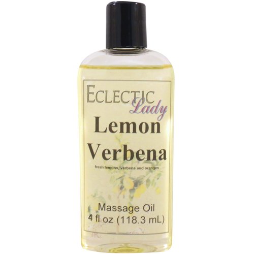 Lemon Verbena Massage Oil, 4 oz, With Sweet Almond Oil and Jojoba Oil, Preservative Free, Perfect for Aromatherapy and Relaxation