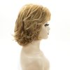 RENERSHOW Short Blonde Curly Wigs for White Women Mixed Blonde Highlight Synthetic Wig with Bangs Side Part Pixie Cut Wig
