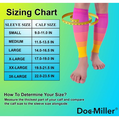 Doc Miller Calf Compression Sleeve Men and Women 20-30 mmHg, Shin Splint Compression Sleeve for Varicose Veins and Maternity 1 Pair ( Pink Peach Yellow, Small)