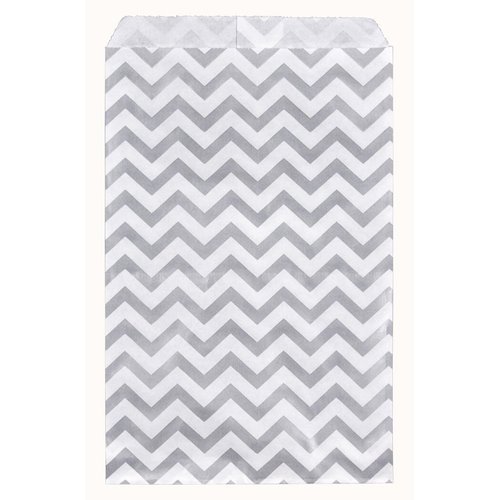 888 Display - 200 pcs of 5" x 7" Silver Chevron Paper Gift Bags Shopping Sales Flat Bags