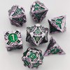 DND Dice Set Metal RPG Dice Set D&D Polyhedral Metal Dice Tabletop Game MTG D20 Dice Accessories Black Leather Storage Pouc - Purple-Green