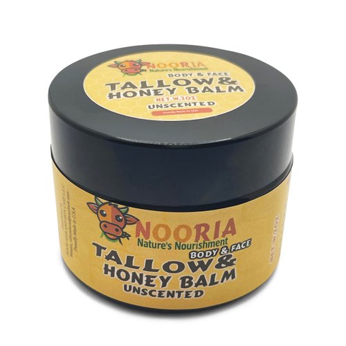 NOORIA : Handmade Tallow honey Balm (Unscented/Herb-Infused) - Grass-fed tallow and Raw Honey For Deep Hydration and Skin Health - For All Skin Types, Body & Face - No essential oils - 02 oz