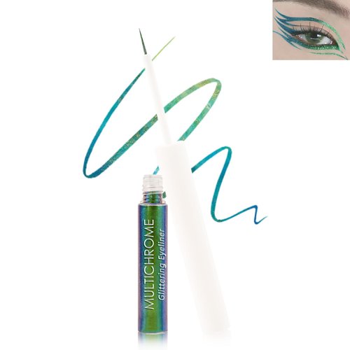 Multichrome Liquid Eyeliner, Metallic Glitter Colored Eye Liner, Waterproof Smudge-Proof Long Wear, Ultra-Fine Tip, High Pigmented Diamond Shimmer Eyeliner Eyeshadow Makeup for Women-B1# Green Indigo