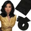 Moresoo Clip on Hair Extensions Human Hair Black 10inch Short Hair Extensions Clip in Human Hair Natural Black Clip in Hair Extensions Off Black #1B 5Pieces 70Grams