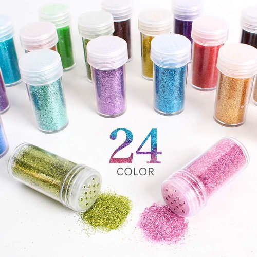 Extra Fine Glitter, Set of 24 Colors Body Cosmetic Glitter, Nail Arts Face Hair Eye Lip Gloss Makeup Glitter, Slime,Tumbler and Epoxy Resin Crafts Loose Glitter Powder Shaker