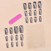 Silver Press on Nails Square Medium Fake Nails Metallic Chrome False Nails Mirror Silver Acrylic Nails Press ons Holographic Metal Chrome Glue on Nails Stick on Nails for Women Manicure 24pcs