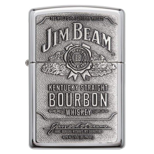 Zippo Jim Beam Bourbon Label High Polish Chrome Emblem Pocket Lighter