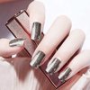 Outyua Mirror Fake Nails Square Silver Long Glossy Arylic Press on Nails Full Cover False Nail Art for Women and Girls 24pcs (Silver)