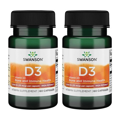 Swanson High Potency Vitamin D-3 1000 Iu (25 mcg) 60 Capsules (2 Pack)