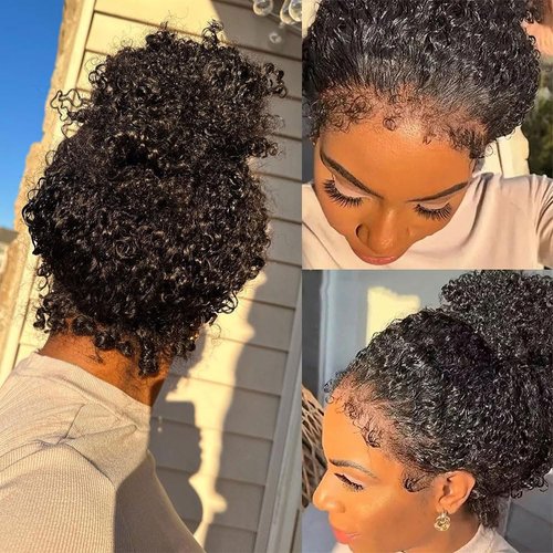 Deep Curly 360 Lace Front Wigs Human Hair With 4C Kinky Curly Edges 180% Density Glueless Pre Plucked Bleached Knots Kinky Curly Lace Front Wig 360 Wig Human Hair Full Lace (14inches)