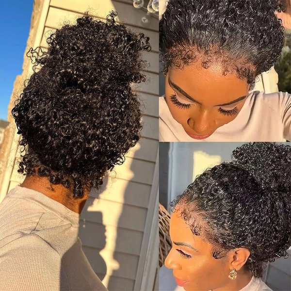 Deep Curly 360 Lace Front Wigs Human Hair With 4C Kinky Curly Edges 180% Density Glueless Pre Plucked Bleached Knots Kinky Curly Lace Front Wig 360 Wig Human Hair Full Lace (14inches)