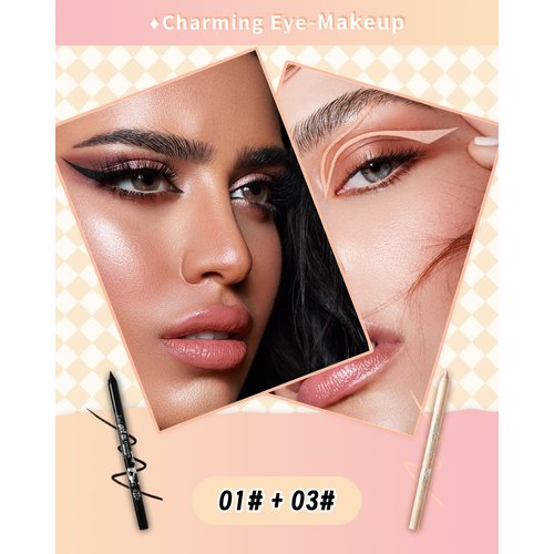 Black Nude Gel Eyeliner Pencil-2Pcs Multi-Use Colored Gel Eye Liner Waterline Pen,Long Lasting Waterproof Smudge-proof Water Line Pencil,Professional Eye Makeup for Older Women with Sharpener-01+03