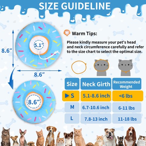 Hpetppy Cat Cone Collar Soft, Cat Recovery Collar for Wound Healing Cute Cat Donut Adjustable Cat Cones to Stop Licking Comfortable Lightweight Neck Elizabethan Collars for Cats Kittens After Surgery
