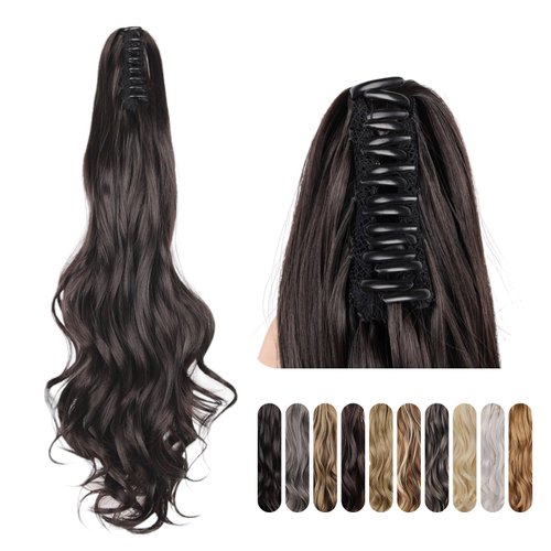 Hair Ponytail Extension, Clip In Ponytail Hair Extensions, Fake Ponytail for Women, Claw Clip Ponytail Dark Brown