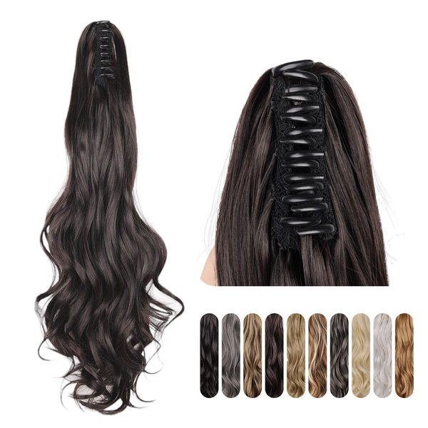 Hair Ponytail Extension, Clip In Ponytail Hair Extensions, Fake Ponytail for Women, Claw Clip Ponytail Dark Brown