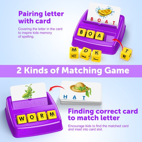 Educational Games for Kids Ages 3-8, Matching Letter Game for Kids Toys for 3-8 Year Olds Boys Girls Birthday Gifts for 3-8 Year Olds Girls Boys Preschool Kindergarten Educational Spelling Toys Purple