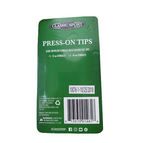 EastPointSports Classic Sport 6-Pack Press-ON Tips: (3) 13 mm & (3) 14 mm Ferrules Billiard CUE